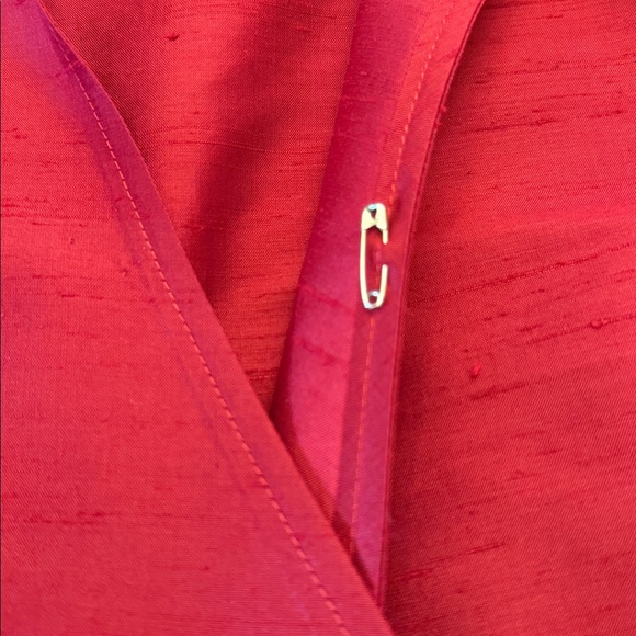 LOFT Vibrant Red Dupioni Silk Wrap Tie Blouse Women’s Size 12 - Picture 10 of 14